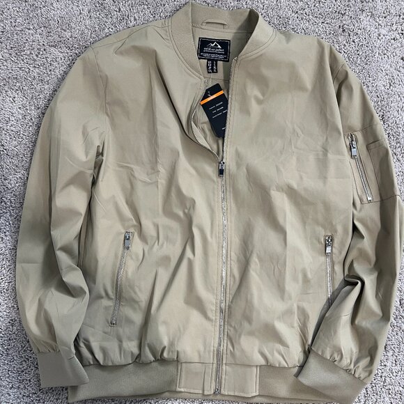 Outdoor Mens Light Brown Bomber Windbreaker Jacket Full Zip Size L - Picture 1 of 6